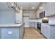 Modern kitchen with gray cabinets, granite countertops, and an island at 6166 Ripple Way # 79, South Fulton, GA 30349
