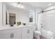 Clean bathroom, featuring a double vanity and bathtub at 1028 Rose Dr, Marietta, GA 30060