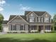 Two-story house with gray siding, stone accents, and a large front porch at 1257 Pj East Rd, Covington, GA 30014