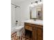 Bathroom with rustic vanity and brick flooring at 3505 Moss Landing Rd, Acworth, GA 30102