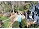 Aerial view of the backyard featuring a pool, patio, and gazebo at 4086 Haverhill Dr, Atlanta, GA 30342