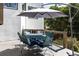 Outdoor wooden deck featuring a table with seating and a large umbrella for shade at 4086 Haverhill Dr, Atlanta, GA 30342