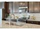 Modern kitchen with stainless steel sink, granite countertop and dark cabinetry at 236 Hickory Commons Way, Canton, GA 30115