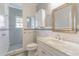 Bathroom with white subway tile, marble vanity, and shower at 430 Lindbergh Ne Dr # A1, Atlanta, GA 30305