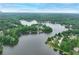 Wide aerial view of the lake and surrounding houses at 7434 Woodruff Way, Stone Mountain, GA 30087