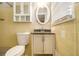 Cozy bathroom with yellow tiles, a vanity with granite counter, and a toilet at 2791 Ponderosa Cir, Decatur, GA 30033
