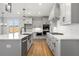 Spacious kitchen featuring an island, gray cabinetry, and hardwood floors at 2615 Yellowstone Farm Dr, Cumming, GA 30028