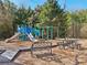 Community playground with slides, benches, picnic tables, and wood chip ground covering at 1565 Horseshoe Creek Ln, Cumming, GA 30041