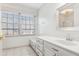 Bright bathroom with marble countertop, a window, and ample storage at 3611 Howell Wood Trl, Duluth, GA 30096