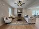 Inviting living room with a brick fireplace, comfortable seating, and natural light at 96 Rome St, Temple, GA 30179