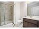 Clean bathroom with shower and vanity, offering modern fixtures at 420 Silver Brook Dr, Woodstock, GA 30188