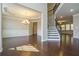 Spacious dining room with hardwood floors and a chandelier at 420 Silver Brook Dr, Woodstock, GA 30188