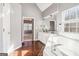 Bathroom with double vanity and hardwood floors at 262 French Village Blvd, Sharpsburg, GA 30277