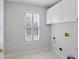 Laundry room featuring white cabinets and a window with shutter style blinds at 4974 Dovecote Trl, Suwanee, GA 30024