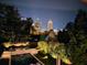 Night view of backyard oasis with pool and city skyline in the distance at 115 17Th Street Ne, Atlanta, GA 30309