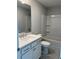 Simple bathroom with vanity, toilet, and shower/tub combo at 1700 Fulmont Circle, Mableton, GA 30126