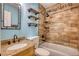 Updated bathroom with tile shower/tub combo and granite vanity at 758 Shoreline Se Trl, Conyers, GA 30094