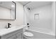 Bathroom with white subway tile, black fixtures, and modern vanity at 1126 Williamsburg Ln, Norcross, GA 30093