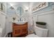 Stylish powder room with white vanity and shiplap wainscoting at 101 Barker Rd, Cumming, GA 30040