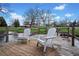 Wooden dock view with two white Adirondack chairs with lake view at 5422 Hill Sw Rd, Powder Springs, GA 30127