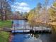 Wooden dock over calm waters with lounge chairs at 5422 Hill Sw Rd, Powder Springs, GA 30127