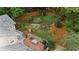 Overhead view of home and landscaped backyard at 1130 Edgewater Dr, Atlanta, GA 30328