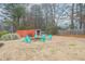 Spacious backyard with a fire pit surrounded by seating and a wooded perimeter at 381 Mount Moriah Rd, Auburn, GA 30011