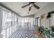 Cozy screened-in porch featuring a geometric patterned floor and views of the backyard at 381 Mount Moriah Rd, Auburn, GA 30011