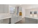 Gray kitchen cabinets, double sink, and large island at 13550 Whitman Se Ln, Covington, GA 30014