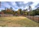 Spacious, fenced-in backyard with mature trees offers privacy and a play structure for children at 419 Murphy Ave, Canton, GA 30114