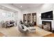 Bright living room with white walls, wood doors, fireplace, and modern furniture for relaxing and entertaining at 122 Gainey Ln, Chattahoochee Hills, GA 30268