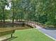 Scenic walking bridge over the pond offering a tranquil escape with seating and lush greenery at 23 Chelsea Ct, Avondale Estates, GA 30002