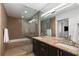 Bathroom featuring a shower and tub combination, double vanity, granite countertops, and recessed lighting at 3325 Piedmont Ne Rd # 2407, Atlanta, GA 30305