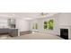 A well-lit living room with gray kitchen cabinets, and a white fireplace at 13520 Whitman Lane, Covington, GA 30014