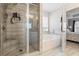 Main bathroom with soaking tub, walk-in shower, and tile flooring at 66 Vicky Way, Douglasville, GA 30134