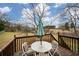 Relaxing deck with table, chairs, and umbrella overlooking backyard at 44 Browns Ct, Powder Springs, GA 30127