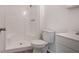 Clean bathroom with a shower, toilet and vanity at 6945 Brown S Dr, Fairburn, GA 30213