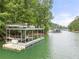A two-story dock sits in the water, with upper deck furniture, stairs, and access to the lake at 6006 Lanier Heights Cir, Buford, GA 30518