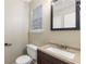 Bathroom with vanity, toilet, and a window at 4684 Pine Dr, Loganville, GA 30052