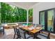 Covered patio with dining table overlooks pool and spa, great for outdoor entertaining at 500 Covington Cv, Alpharetta, GA 30022