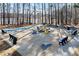 Outdoor firepit and games area with lake view at 275 Trowbridge Ln, Lawrenceville, GA 30043