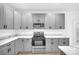 Modern kitchen with stainless steel appliances and gray cabinets at 3110 Haverhill Ne Cv, Conyers, GA 30012