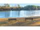 Serene lake view with two benches perfect for relaxation at 3110 Haverhill Ne Cv, Conyers, GA 30012