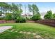 Fenced backyard with grassy area and stone pathway at 5060 Lloyd Ln, Cumming, GA 30040
