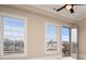 Bedroom with plantation shutters and balcony access at 360 Chambers St # 204, Woodstock, GA 30188