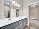 Bathroom with a double sink vanity with grey cabinets and white countertop at 3505 Watson Rd, Cumming, GA 30028