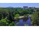 Panoramic aerial view featuring a calm lake, green landscape, and a distant cityscape, blending nature with urban living at 250 Lakeview Ne Ave, Atlanta, GA 30305