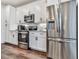 Modern kitchen with white cabinets, stainless steel appliances, and hardwood floors at 509 Burton Dr # 806, Alpharetta, GA 30009