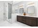Spa-like bathroom with marble finishes, double vanity, and walk-in shower at 500 Ridgewater Dr, Marietta, GA 30068