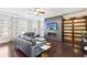 Living room with gray accent wall, fireplace, hardwood floors, and comfortable seating at 2445 Santa Rosa St, Alpharetta, GA 30009